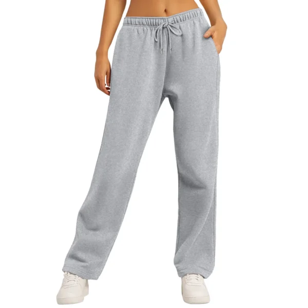 Women’s Wide Leg Pants Fleece Lined Sweatpants Travel Basic Bottom Workout High Waisted All-Match Fitness Joggers Straight Pants - Image 2