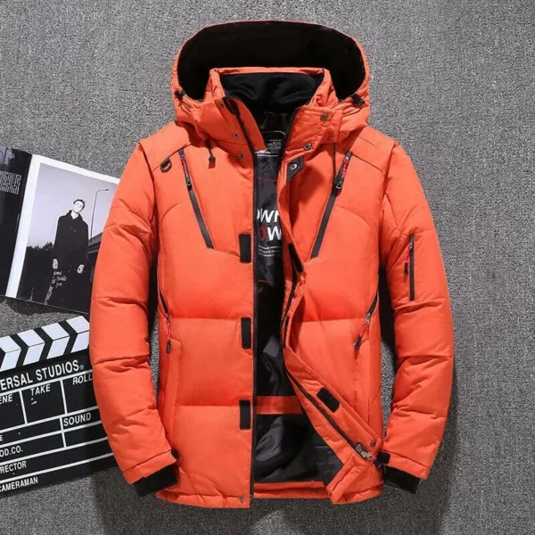 Men's Casual Fashion Padded Thickened Cold Hooded Down Jacket Outdoor Multi-Functional Large Mouth Thick Solid Color Zipper Coat - Image 5