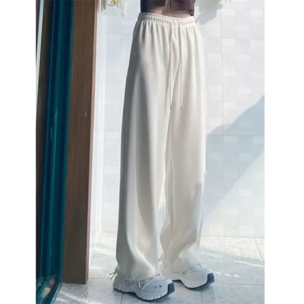 Autumn Winter Thick White All-match High Waist Straight Trousers Corduroy Casual Drawstring Loose Womens Wide Leg Sports Pants - Image 2