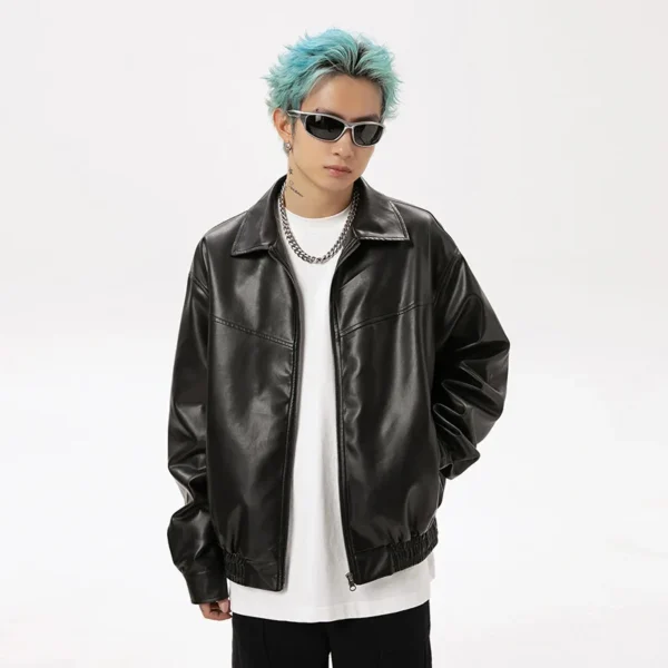 American Black Leather Jacket for Men and Women The Same New Autumn Vintage Fashion Couple High Street Available Two-open Jacket - Image 4