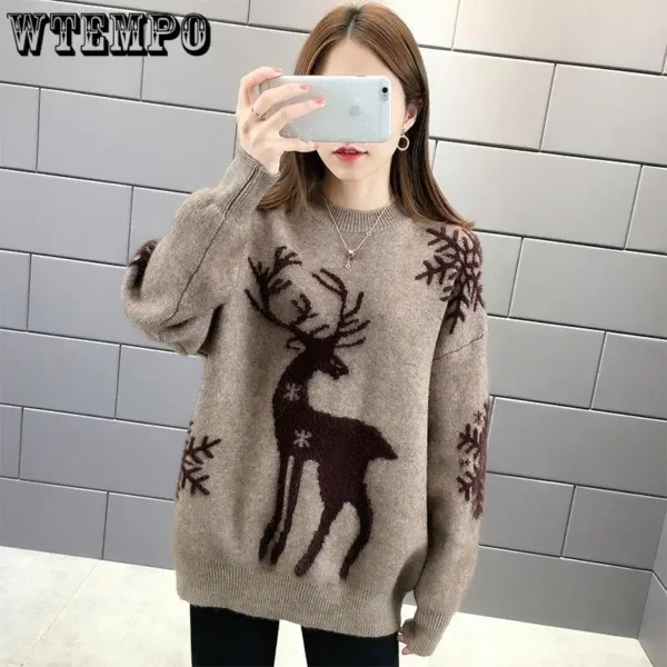WTEMPO Christmas Loose Knitted Sweaters For Women Pullover Autumn Winter Warm Casual Knitwear All Match Soft T-shirts Female - Image 4