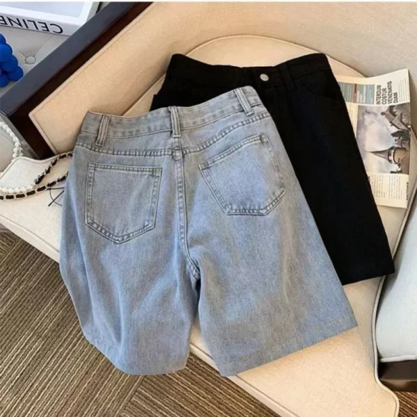 New Vintage Knee-length Spliced Design Fashion Loose Leisure Style Streetwear High Street Cool Teens Women Denim Shorts Solid - Image 4