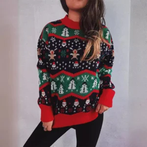 OMCHION Sueter Feminino 2024 Korean New New Christmas New Year Jacquard Acrylic Knitwear Sweater Women Oversized Pullover