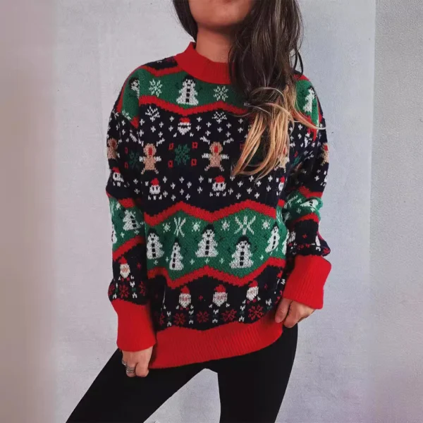 OMCHION Sueter Feminino 2024 Korean New New Christmas New Year Jacquard Acrylic Knitwear Sweater Women Oversized Pullover
