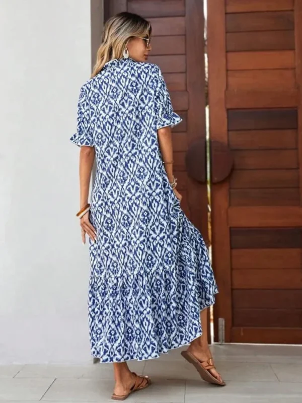 Women's Summer Chiffon V Neck Short Sleeve Floral Flowy A Line Maxi Dress Boho Flounce Tiered Swing Long Beach Dresses ON SALE - Image 2