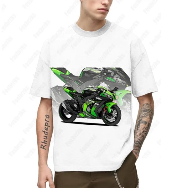 2024 New Versatile Kawasakis Motorcycle Short-sleeved T-shirt Pure Casual Cycling Clothing Summer Racing Half-sleeve - Image 4