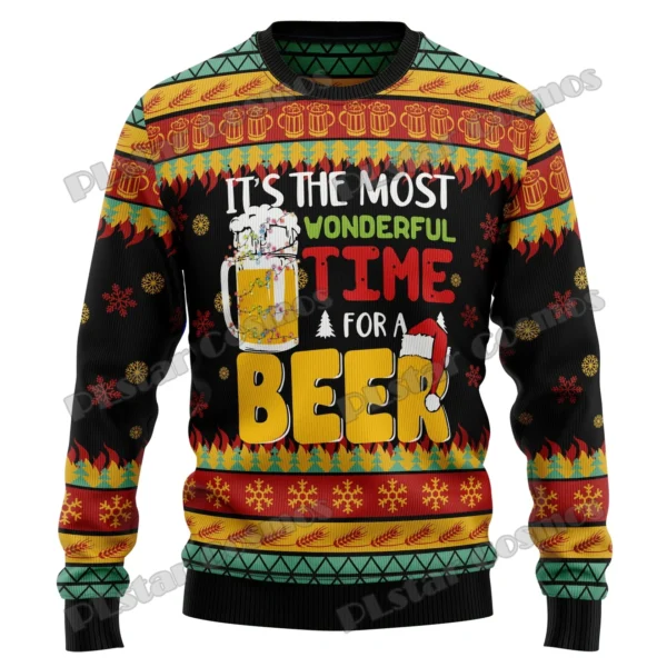 PLstar Cosmos Christmas Beer Season 3D Printed Men's Ugly Christmas Sweater Winter Unisex Casual Warm Knitwear Pullover MY20