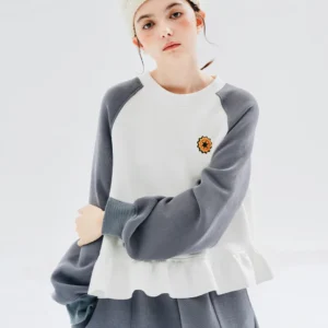 IMAKOKONI original design long sleeve round neck pullover spliced hoodie women's autumn winter top 234269