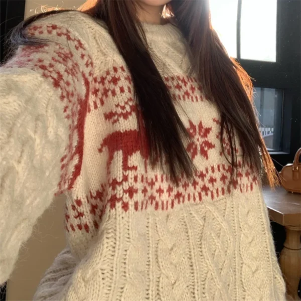 Christmas atmosphere round neck sweater women autumn and winter clothing lazy style fashion loose knitted sweater long sleeves - Image 5
