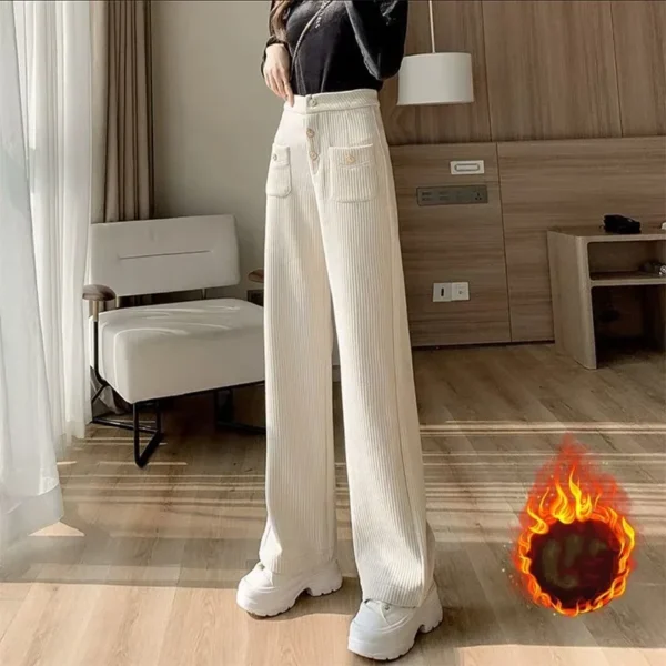 Chenille High Waist Wide Leg Pants for Women's Autumn/Winter New Loose Slimming Versatile Corduroy Straight Leg Casual Trousers - Image 4