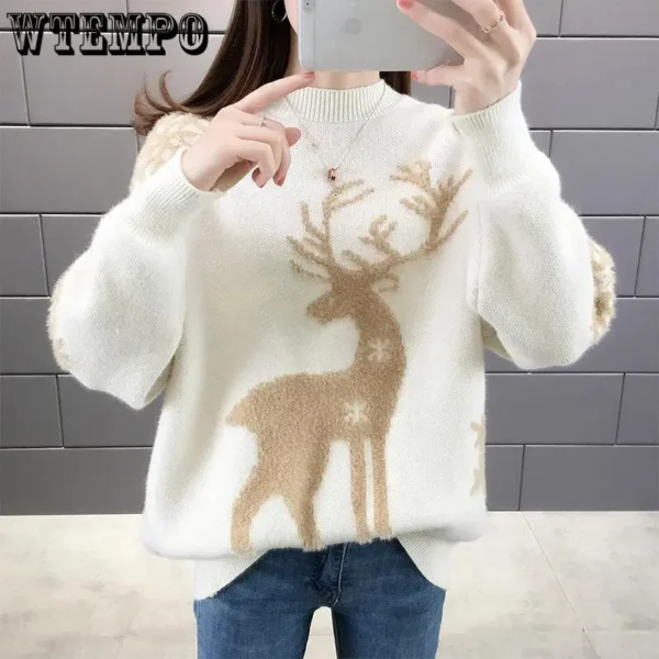 WTEMPO Christmas Loose Knitted Sweaters For Women Pullover Autumn Winter Warm Casual Knitwear All Match Soft T-shirts Female - Image 2