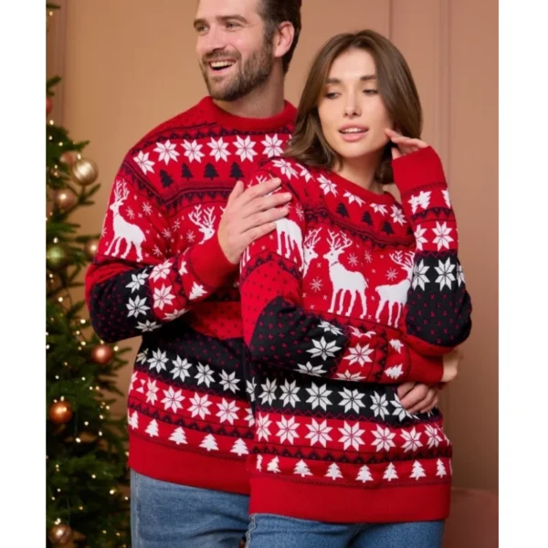 Christmas Casual Loose Knitwear Sweaters Couples Outfits O-Neck Sweater Top Holiday Party Sweatshirts Winter 2023