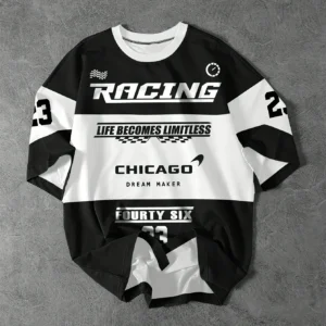 Men's Racing Theme Plaid Flag Pattern Letter Print T-shirt, Round Neck Short-sleeved T-shirt, Summer Outdoor Fashion