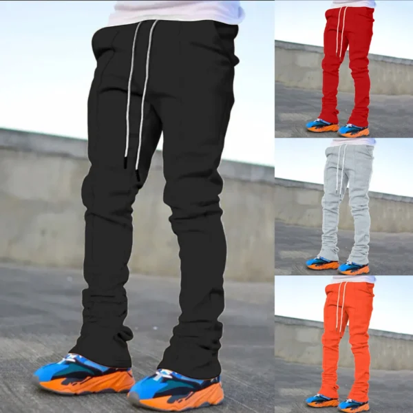 Casual Stretch Cargo Pants Slim Fit Elastic 2024 Men's Four Season Long Flared Tie Sports Trousers High Waist Y2k Pant 남자 여름바지 - Image 5