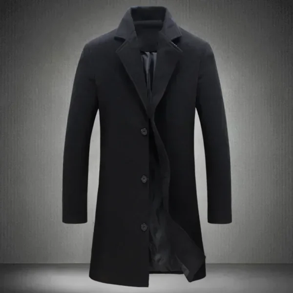 Single Breasted Lapel Long Coat Jacket Fashion Autumn Winter Casual Overcoat Plus Size Trench Men's Woolen Coats Solid Color - Image 3