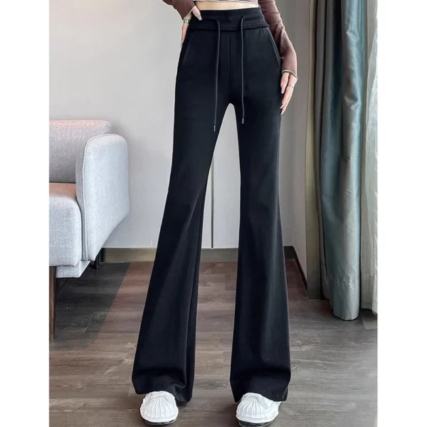 2024 Women Casual Fashion Flare Leggings Pants Girls High Waisted Sporty Bell Bottom Trousers Female Black Gray Baggy Sweatpants - Image 3