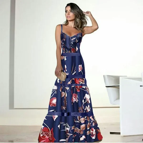 Evening Party Dresses Women Natural Silk Dress Retro Floral Print Maxi Dress Ladies Strap Pleated Oversized Dress Vestidos - Image 2
