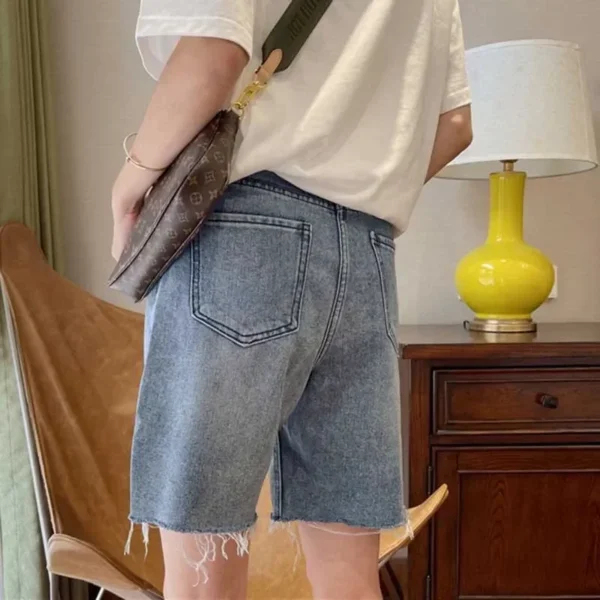 2024 Summer Women High Waist Wide Leg Denim Shorts Pants Button Casual Female Fashion Streetwear Solid Color Stright Jeans - Image 3