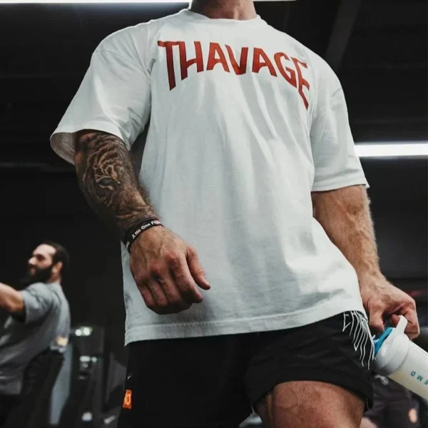Fitness Thavage Shirt Men Running Sports Loose Oversized T-shirt Short Sleeve Cotton Summer Men's Bodybuilding Workout Top Men's - Image 4