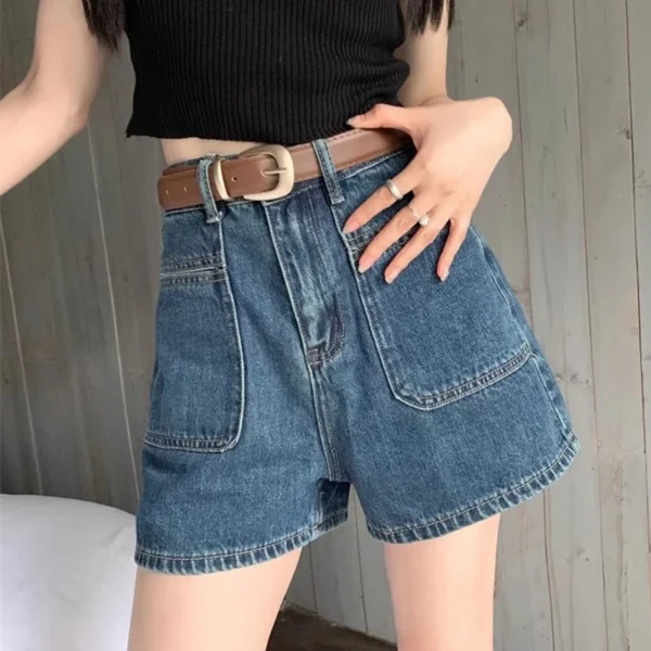 Women Western Style Vintage Wide Leg Shorts Pants Lady Loose Hot Pants Retro Blue Light Blue High Waisted A Line Short Jeans - Image 2