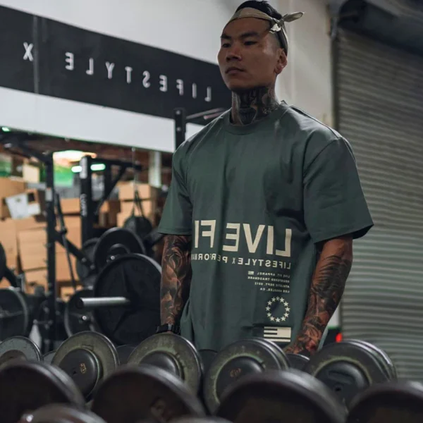 Men's Gym Summer Casual T-Shirt Fitness Running Short Sleeve Tee Tops Fashion Hip-hop Oversized Shirt Male Sweatshirt Clothing - Image 2