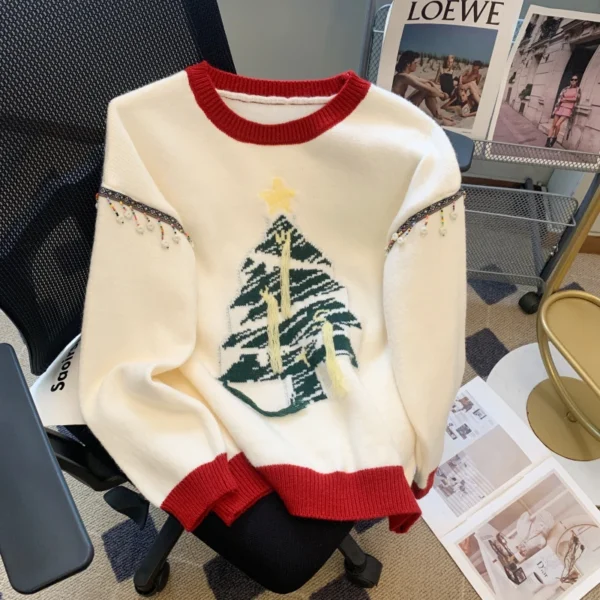 Christma Tree Knit Sweater Pullover Women Fashion Loose Casual Ladies Tops 2023 Winter Long Sleeve O-neck Knitwear Jumpers - Image 3