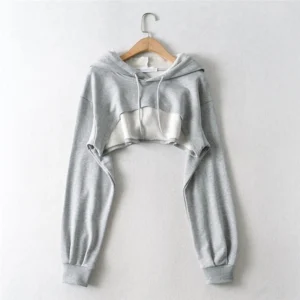 Women Irregular Crop Hoodie Korean Loose Drawstring Long Sleeve Female Hoodie Spring Autumn New Casual Ladies Sweatshirts