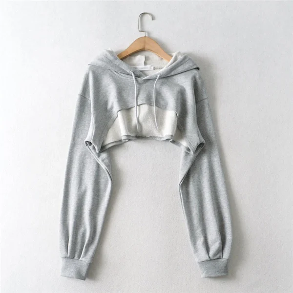 Women Irregular Crop Hoodie Korean Loose Drawstring Long Sleeve Female Hoodie Spring Autumn New Casual Ladies Sweatshirts