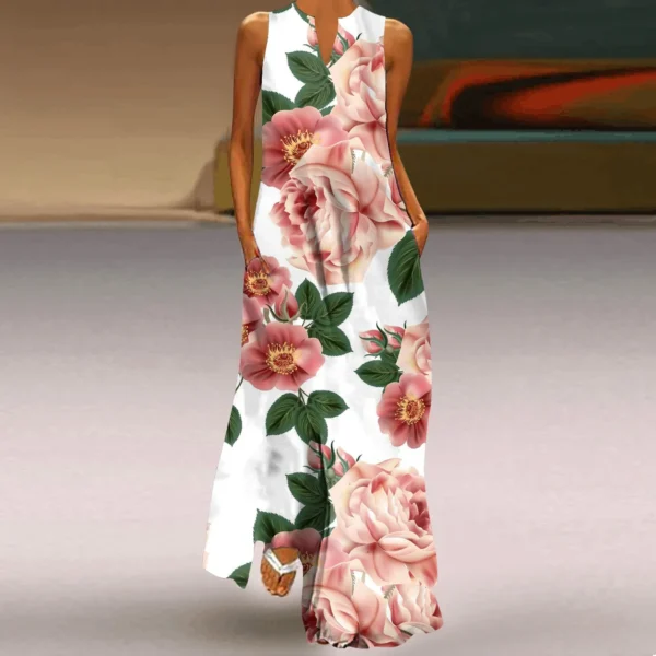 3D Flower Print Plus Size Dresses for Women Ladies Summer Sleeveless Loose Long Maxi Dress Elegant Pockets Party Tunic Dress 5XL - Image 3