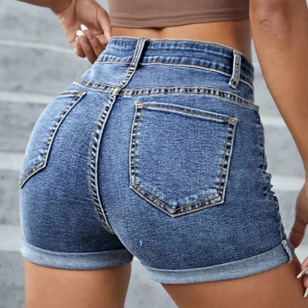Women'S Denim Shorts Mid Waist Ripped Stretchy Jeans With Pockets Summer Pants Ladies Outdoor Hole Style Shorts Ropa De Mujer - Image 2