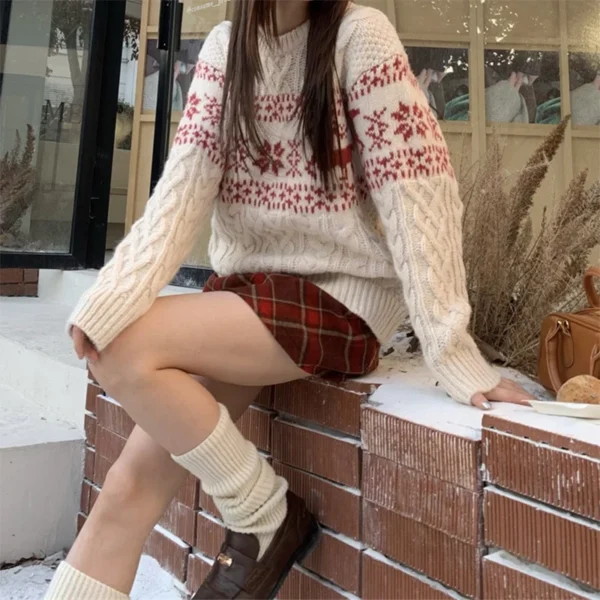 Christmas atmosphere round neck sweater women autumn and winter clothing lazy style fashion loose knitted sweater long sleeves - Image 4