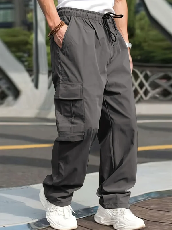 Lente Zomer Mode Casual Pannen Voor Heren Streetwear Effen Kleur Cargo Broek Elastische Taille Wijde Pijpen Heren Joggingbroek - Image 4