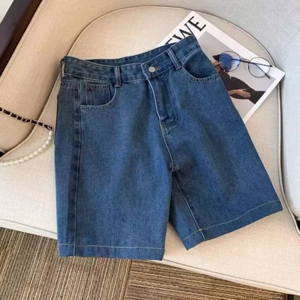 New Vintage Knee-length Spliced Design Fashion Loose Leisure Style Streetwear High Street Cool Teens Women Denim Shorts Solid - Image 2