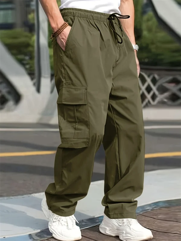 Lente Zomer Mode Casual Pannen Voor Heren Streetwear Effen Kleur Cargo Broek Elastische Taille Wijde Pijpen Heren Joggingbroek - Image 5