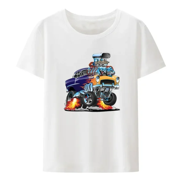 Classic Hot Rod Fifties Style Gasser Drag Racing Muscle Car Red Hot Flames Print T Shirt Funny Trend Cartoon Hipster Streetwear - Image 4