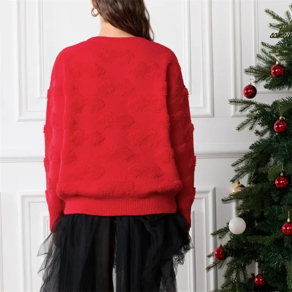 Lamuusaa Christmas Sweaters Women Cute Bow Decor Round Neck Long Sleeve Pullover Knitted Tops Fall Winter Clothes Streetwear - Image 2