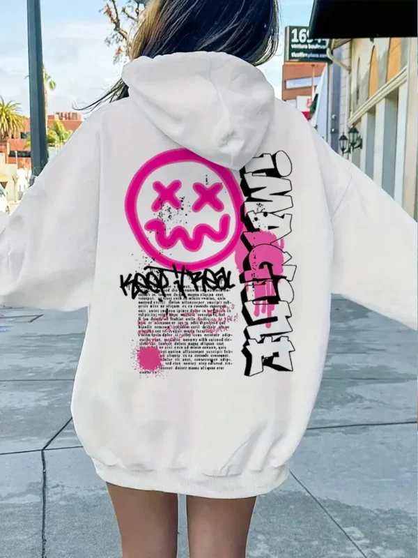 New Sweatshirt Funny Face Printed Women Fashion Casual Wear Women's Hoodies Y2K Vacation Women Autumn/Winter High Street Hoodie - Image 2