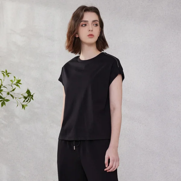 K2055W High quality Womens Clothing Long-staple cotton t shirts Ladies summer Tencel clothes - Image 2