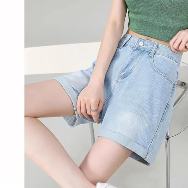 ITOOLIN Women Letter Embroidery Casual Denim Shorts High Waist Loose A-line Jean Shorts Button Up Women Office Trousers Summer - Image 5