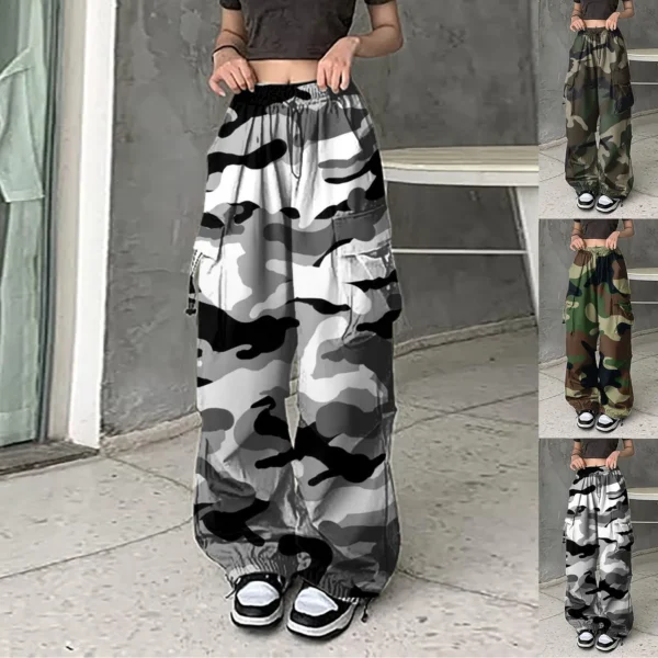 Womens Baggy Cargo Streetwear Camo Print Pants Hip Hop Style Joggers Sweatpants Drawstring Plus Size Cropped Pants шорты Y2k - Image 2