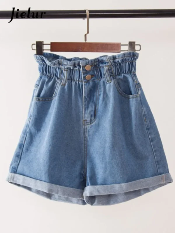 Jielur Summer Black Women Denim Shorts Women S-5XL Harem Ruffled White Blue High Waisted Shorts Female Elastic Short Jeans - Image 3