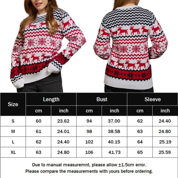 Women Knitted Jumper Festive Christmas Party Jumper Long Sleeve Fashion Simple Jacquard Elk Round Neck Knitwear Sweater Shirt - Image 5