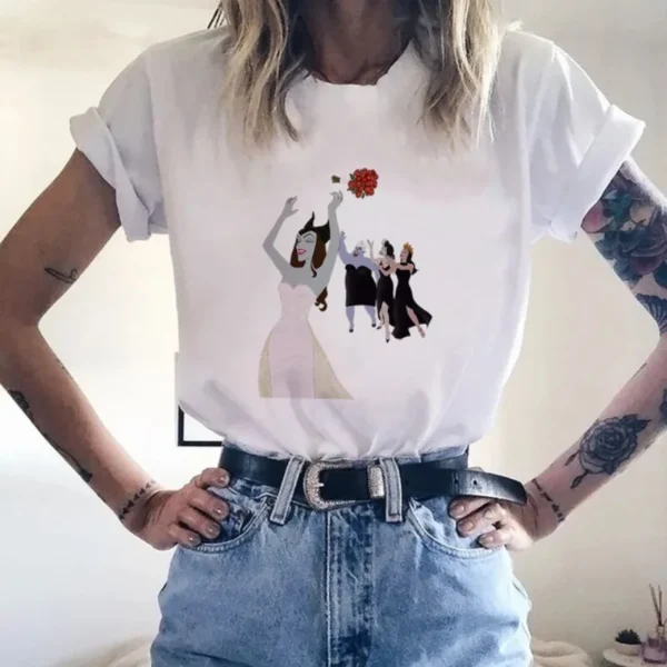 Disney Villains Printing T-Shirt Round Neck Bottoming Shirt Trend Printing Short-sleeved Female Ins Casual Fashion T-shirt - Image 2