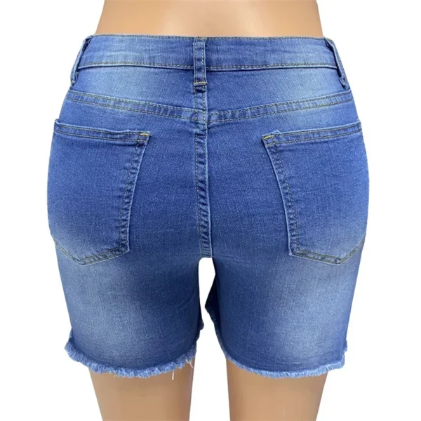 Fashion Slanted Waist Button Splicing Denim Shorts Women Summer Broken Holes Tassel Three Quarter Pants Female Casual Mini Jeans - Image 5
