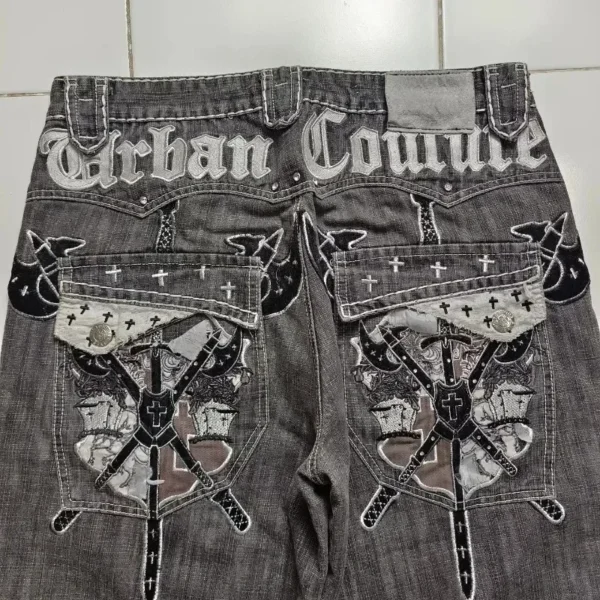 Y2K New Street Wear Fashion Oversized Embroidery Loose Denim Shorts Mens Harajuku Retro Popular Casual High Waist Womens Shorts - Image 5