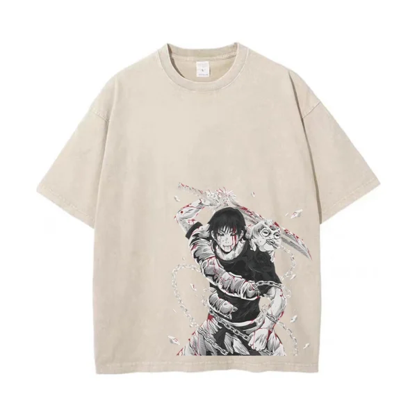 Men Streetwear Washed Apricot White Oversized T Shirt Japanese Anime Graphic Print T-Shirt Summer Cotton Short Sleeve Tees - Image 5