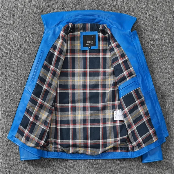 Free shipping.fashion brand men leather jacket.blue slim cowhide leather garments.dropship cheap leather clothes.Plus size - Image 5