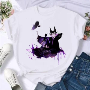 Summer Disney Cartoon Spoof Villain Princess Fun Printing Tops 90s Anime T-shirt Summer Y2K Women's Fashion Cotton T-shirt