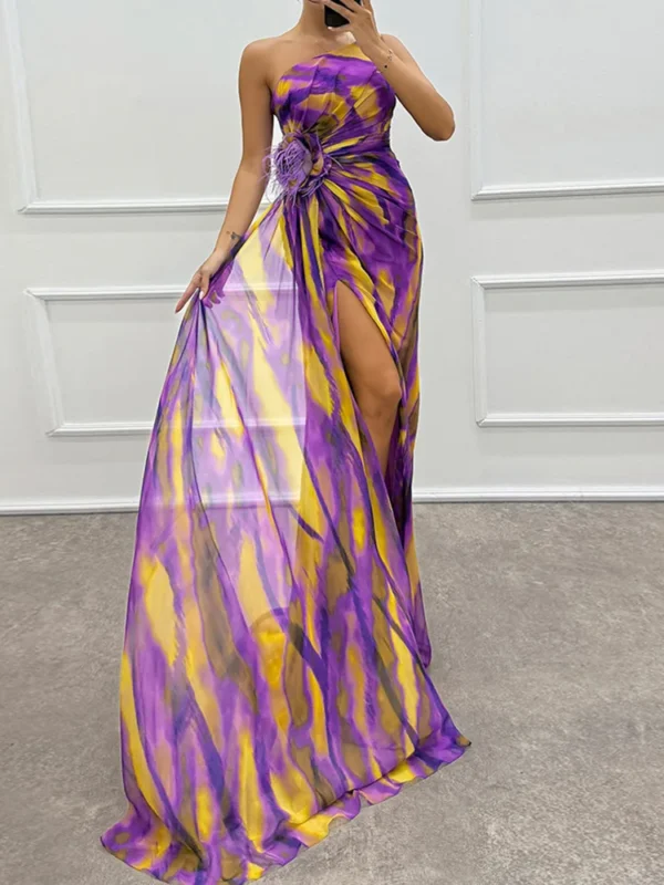 Sleeveless Patchwork Loungewear Party Dress, Women Summer Skew Collar Slim Fashion Maxi Dress, 2024 Print Backless Ladies Dress - Image 4