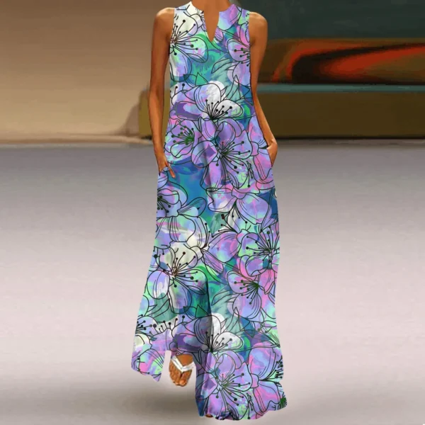 3D Flower Print Plus Size Dresses for Women Ladies Summer Sleeveless Loose Long Maxi Dress Elegant Pockets Party Tunic Dress 5XL - Image 4